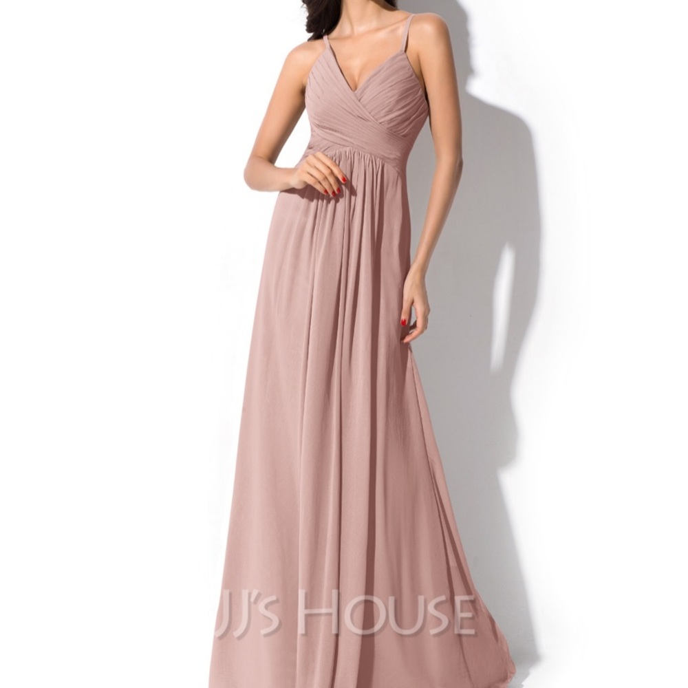 A-Line V-neck Floor-Length Chiffon Bridesmaid Dress With Ruffle size 6